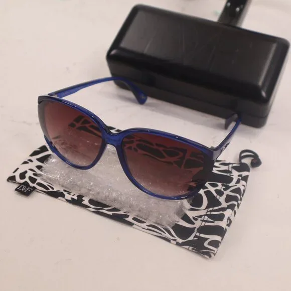 Diane Von Furstenberg Cobalt Blue Lucite Sunglasses w Box Bag Designer Resort
